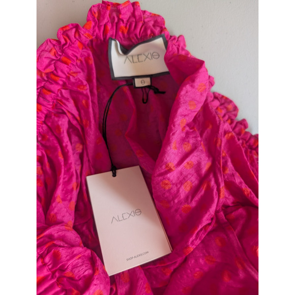 NWT Alexis Thalssa Off The Shoulder Shirred Maxi Dress Size S Fuchsia Dot #2A451 - Picture 9 of 10